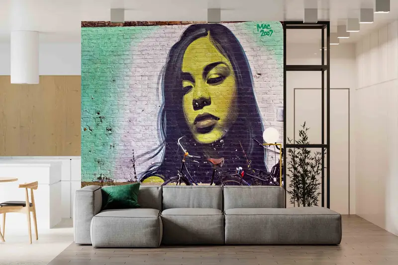 Woman Wall Art, Wall Paper Peel And Stick, Graffiti Wall Decals, Woman Graffiti Wall Painting, Woman Portrait Wall Decor, Wallpaper Art, - 5