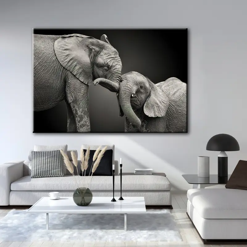 Elephant Canvas, Elephant Art Print,African Elephant Baby and Mom, Elephant Painting, Elephant Wall Art, Elephant Wall Decor, Elephant Print - 1