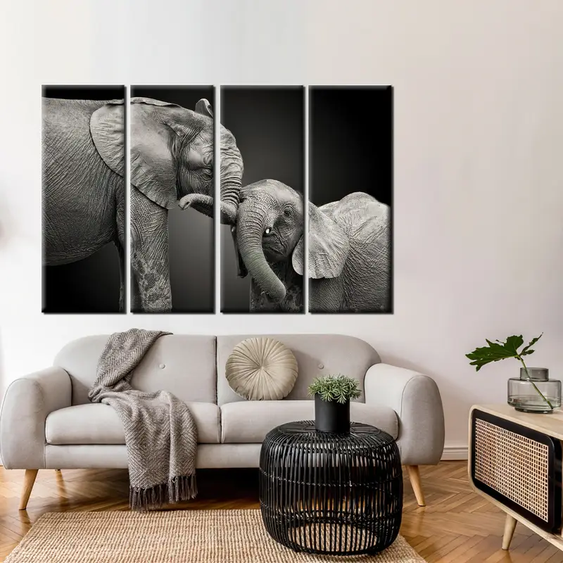 Elephant Canvas, Elephant Art Print,African Elephant Baby and Mom, Elephant Painting, Elephant Wall Art, Elephant Wall Decor, Elephant Print - 6