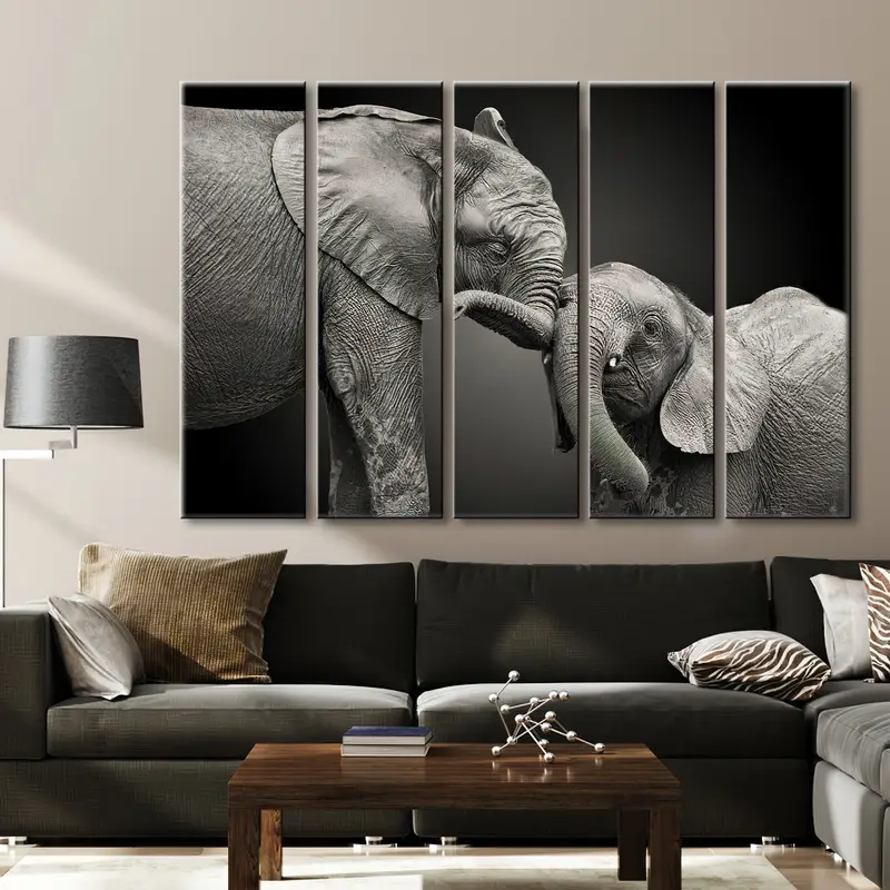 Elephant Canvas, Elephant Art Print,African Elephant Baby and Mom, Elephant Painting, Elephant Wall Art, Elephant Wall Decor, Elephant Print - 7