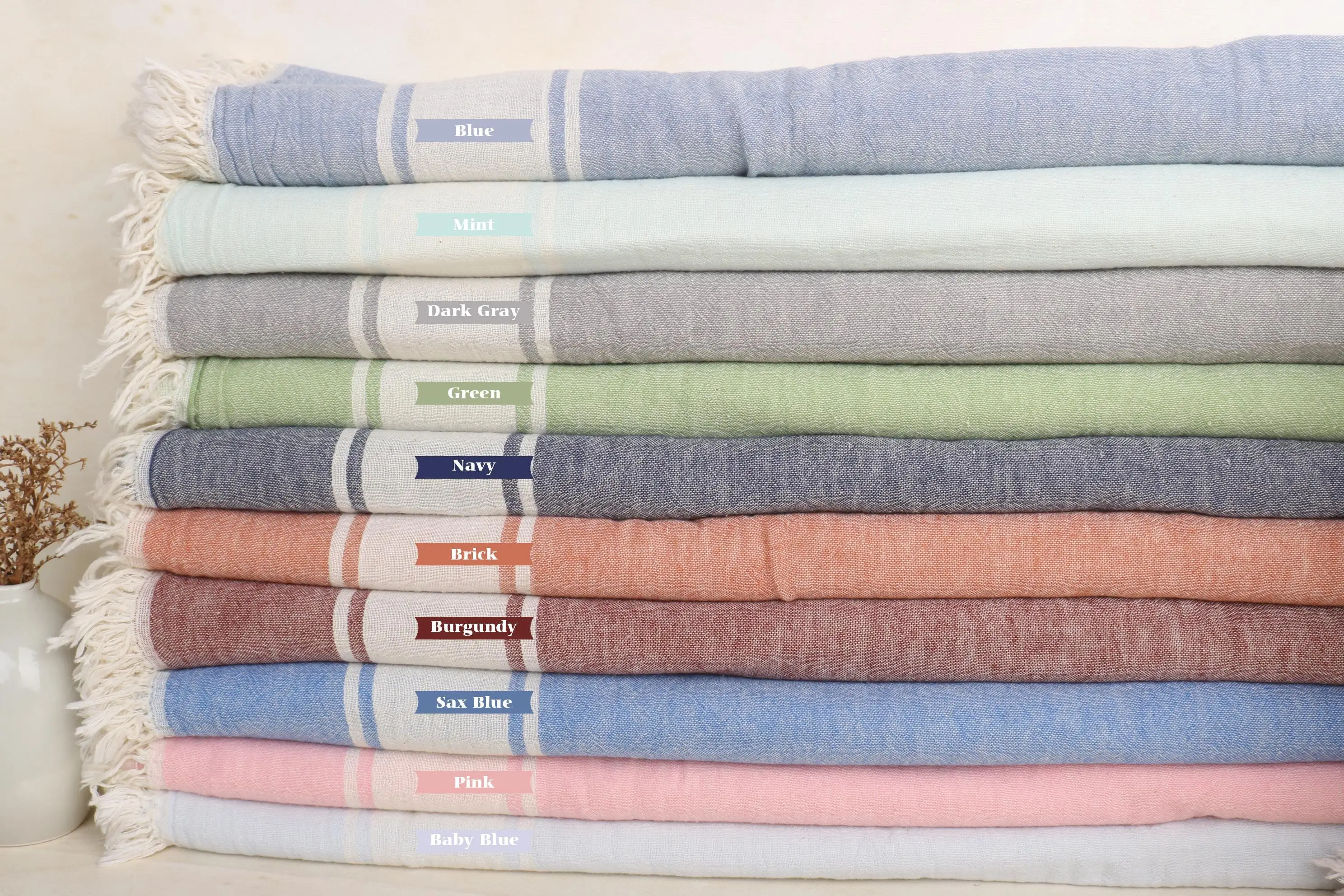 Cotton Blanket Beige Striped Embroidered, 60x71 - 1