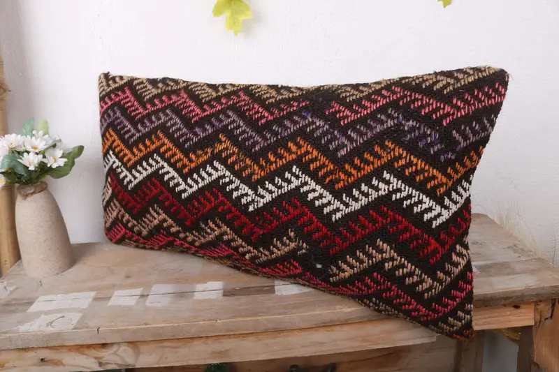 12x24 Brown Cushion Cover, Kilim Pillow, Vintage Kilim Pillow, Throw Kilim Pillow, Pillow, Turkish Rugs Cushion Case, Crochet Pattern Pillow Case - 4