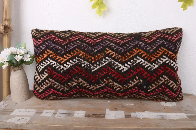12x24 Brown Cushion Cover, Kilim Pillow, Vintage Kilim Pillow, Throw Kilim Pillow, Pillow, Turkish Rugs Cushion Case, Crochet Pattern Pillow Case - 2