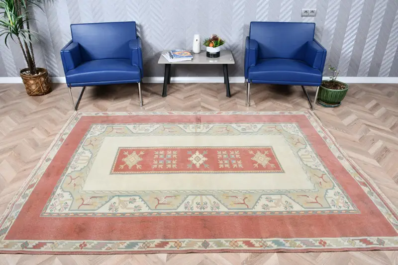 5,6x7,7 ft türkischer Teppich, großer Vintage Teppich, roter marokkanischer Teppich - 1