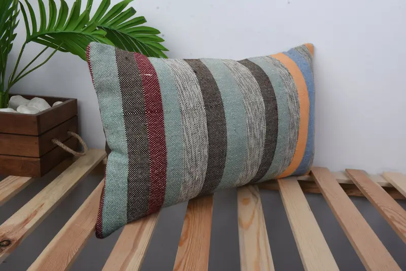 Ottoman Cushion, Antique Pillows, Handmade Kilim Cushion, Vintage Pillow, 12x20 Green Pillow Cover, Boho Pillow Sham Cover, Pillow - 4