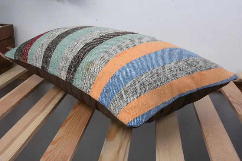 Ottoman Cushion, Antique Pillows, Handmade Kilim Cushion, Vintage Pillow, 12x20 Green Pillow Cover, Boho Pillow Sham Cover, Pillow - 6