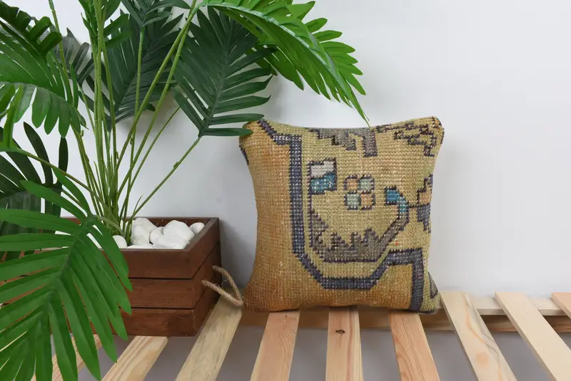12x12 Green Pillow Sham, Pillow for Sofa, Kilim Rug Pillow Sham, Ethnical Kilim Rug Pillow, Interior Designer Pillow, Cushion Cover - 1