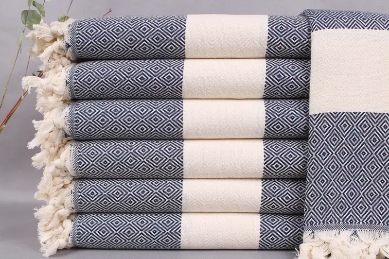 Turkish Bath Towel Navy Diamond 40x71 Inches