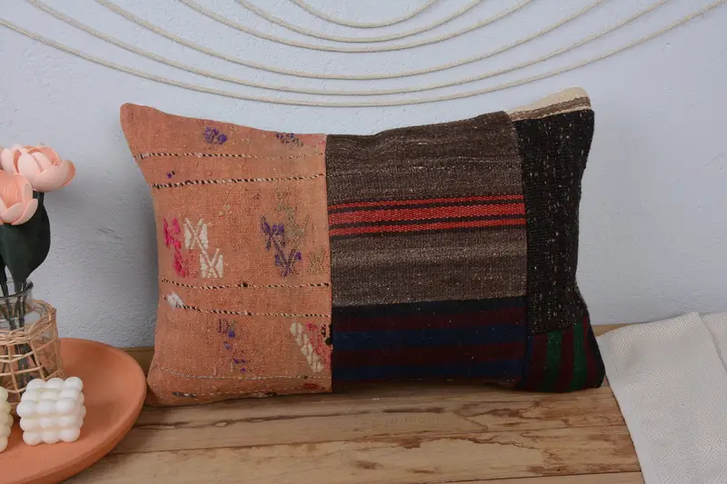 Cushion, Kilim Cushion Sham, Square Throw Cushion, Vintage Kilim Throw Pillow, Throw Kilim Pillow, 16x24 Orange Cushion Case, Ottoman Pillow Sham - 2