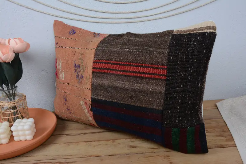 Cushion, Kilim Cushion Sham, Square Throw Cushion, Vintage Kilim Throw Pillow, Throw Kilim Pillow, 16x24 Orange Cushion Case, Ottoman Pillow Sham - 4