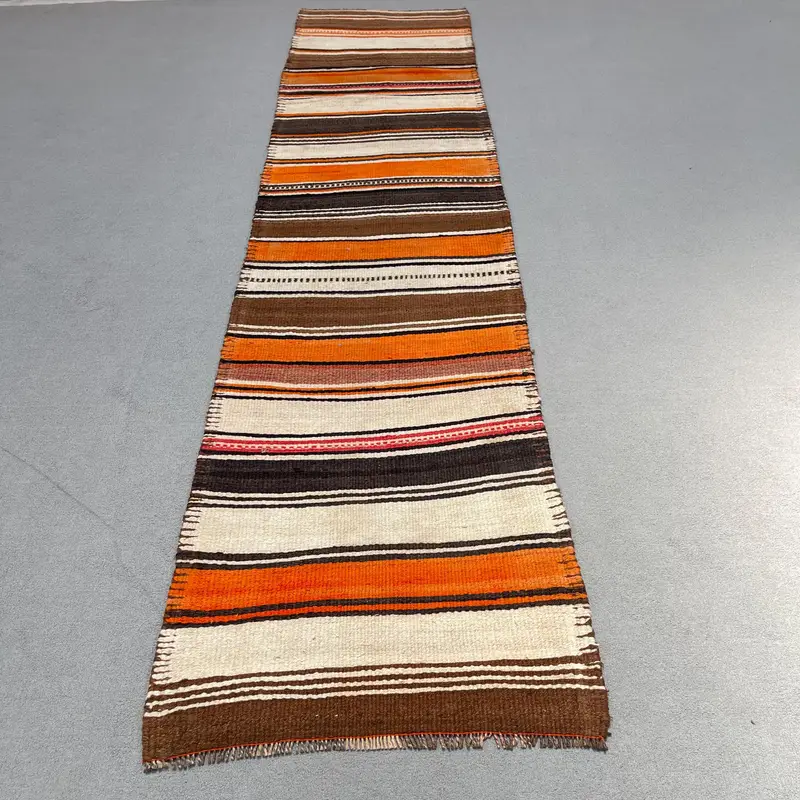 Orangefarbener Südwestteppich, 2,7 x 11,8 Fuß, Beige-Akzent