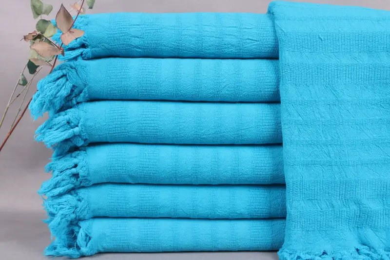 Wedding Gift Turkish Towel Turquoise Stonewashed Striped, 36x67 Inches