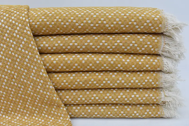 Mustard Herringbone Blanket Turkish Organic Cotton, 79x56 Inches