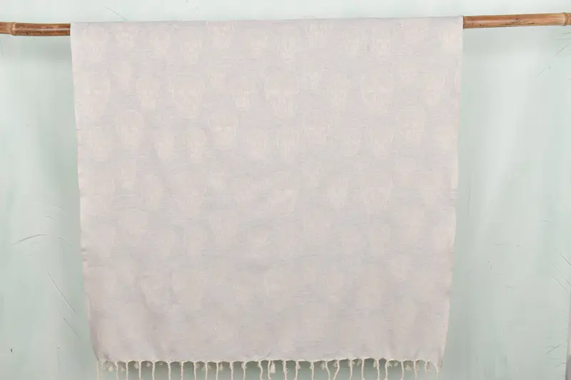 Light Gray Skull Patterned Turkish Bath Towel, 36x67 Inches, Organic Cotton/Linen
