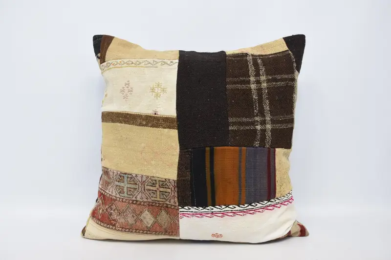 Beige & Brown Paisley Throw Pillow, 32x32 Inch Embroidered Cushion