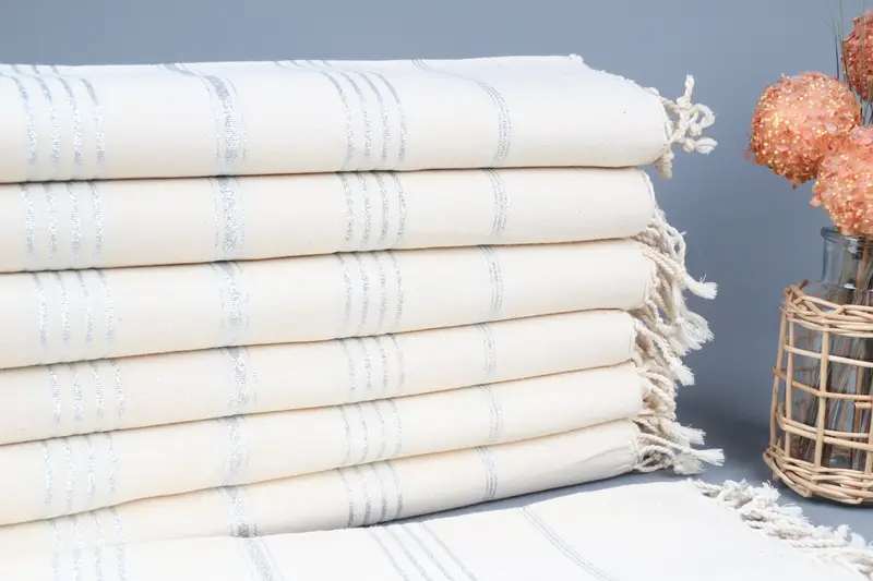 Personalized Beach Towel Gray Striped Organic Cotton, 40x71 Inches