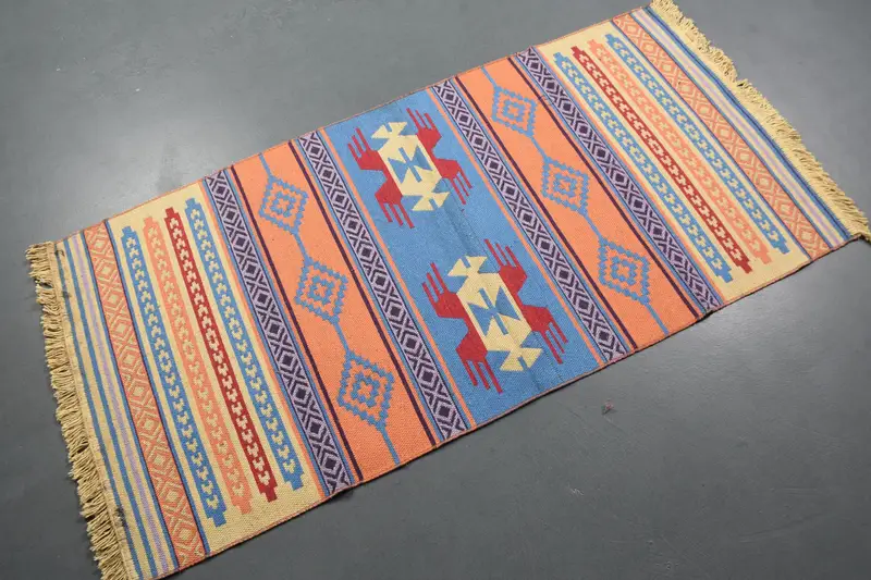 Alfombra vintage de 2,5x5,2 pies, alfombra pequeña turca, alfombra de lana oriental naranja - 1