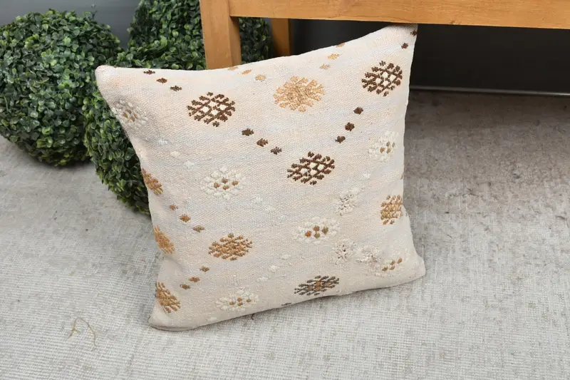 Pattern Throw Pillow Case, Vintage Kilim Throw Pillow, Kilim Pillow, 16x16 White Pillow Cover, Pillow Case, Kilim Pillow Cover - 7