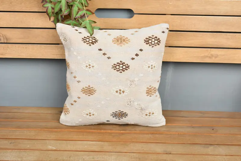Pattern Throw Pillow Case, Vintage Kilim Throw Pillow, Kilim Pillow, 16x16 White Pillow Cover, Pillow Case, Kilim Pillow Cover - 6