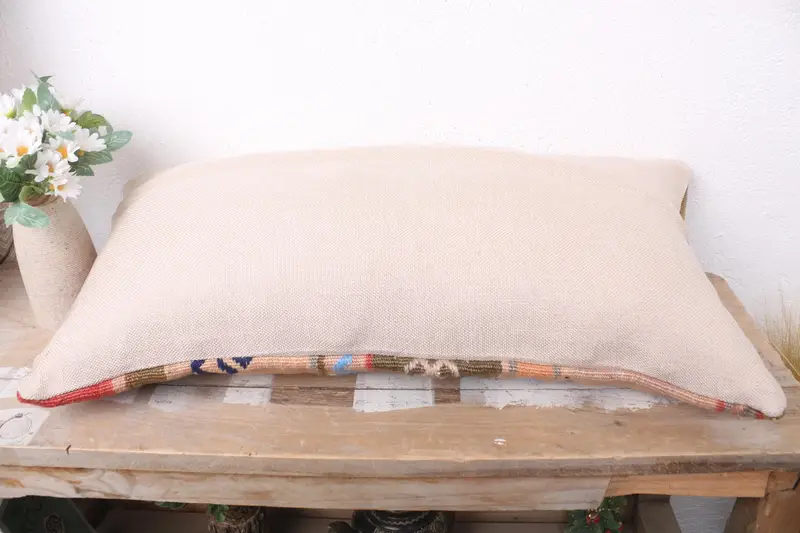 Cushion Case, Pillow for Couch, Handmade Kilim Cushion, Turkish Kilim Pillow, 12x24 Beige Cushion Cover, Aesthetic Pillow Case - 7