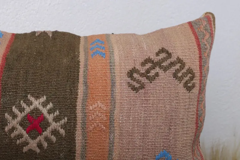 Cushion Case, Pillow for Couch, Handmade Kilim Cushion, Turkish Kilim Pillow, 12x24 Beige Cushion Cover, Aesthetic Pillow Case - 5