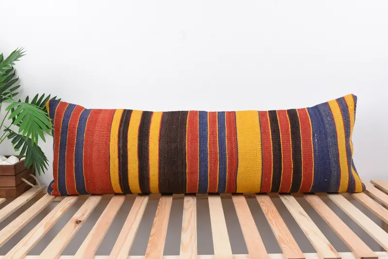 Outdoor Patio Cushion Cover, Antique Pillows, Pillow Sham, Handmade Throw Cushion Case, Vintage Pillow, Kilim Pillow, 16x48 Red Cushion - 1