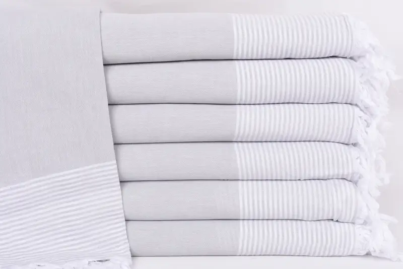 Personalized Light Gray Striped Organic Cotton Bath Towel, 79x36 Inches