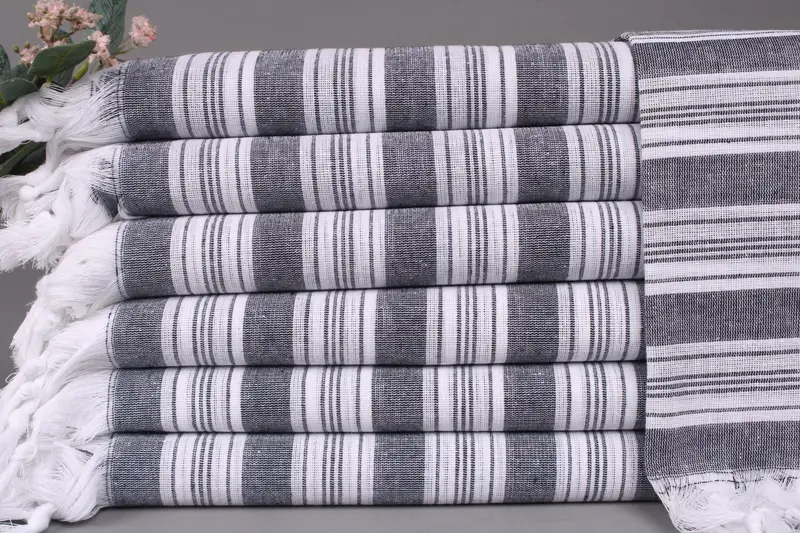 Embroidered Beach Towel Navy Striped, 40x71 Inches