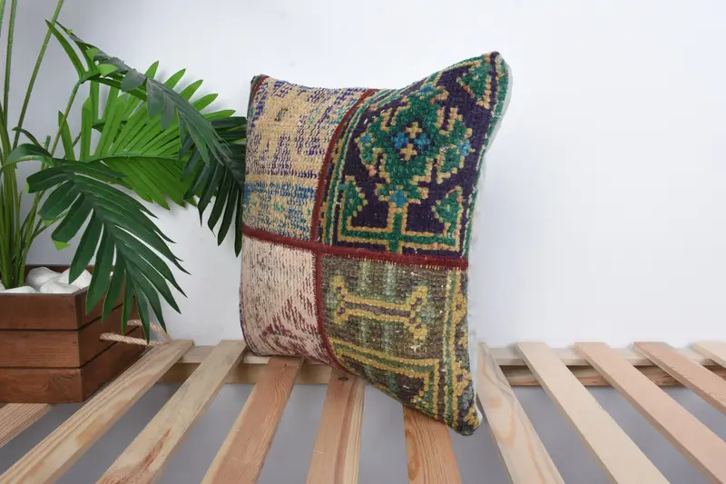 Handmade Kilim Cushion, Turkish Pillow, Pillow, Throw Kilim Pillow, Ikat Cushion Case, Aesthetic Cushion, 16x16 Blue Cushion Case - 5