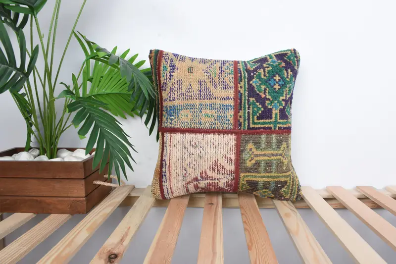 Handmade Kilim Cushion, Turkish Pillow, Pillow, Throw Kilim Pillow, Ikat Cushion Case, Aesthetic Cushion, 16x16 Blue Cushion Case - 1