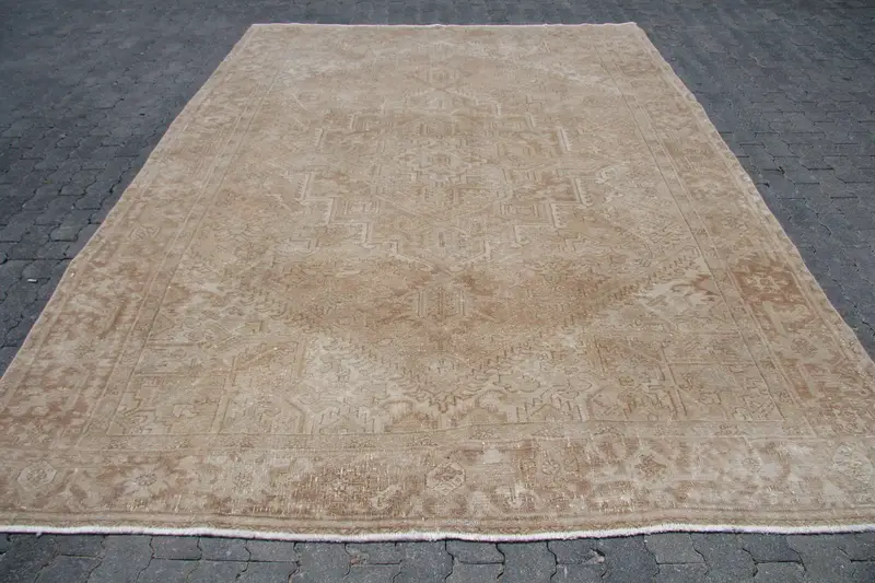 8.2x10.9 ft Rug, Vintage Oushak Rug, Turkish Brown Wool Rug - 1