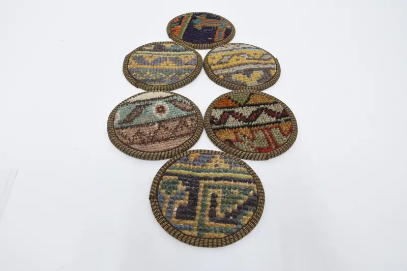 Bohemian Round Coaster Set, Blue and Orange Coasters