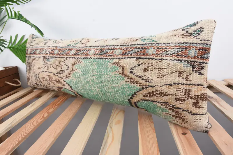 Cushion, Pillow for Sofa, Boho Pillow Sham Cover, Turkish Corner Cushion Cover, 12x36 Green Pillow, Vintage Pillow, Decorative Bolster Cushion Cover - 5