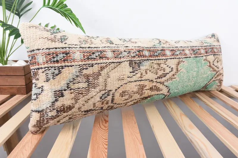 Cushion, Pillow for Sofa, Boho Pillow Sham Cover, Turkish Corner Cushion Cover, 12x36 Green Pillow, Vintage Pillow, Decorative Bolster Cushion Cover - 4