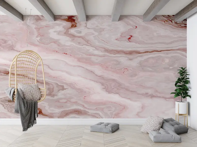 Zarif Modern Mermer Pembe Soyut Baskılı Duvar Kağıdı
