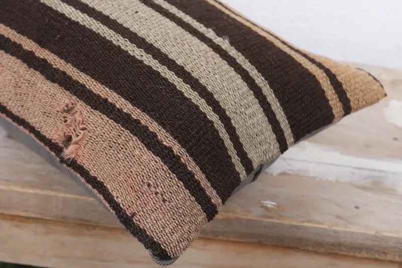 Turkish Kilim Pillow, Handwoven Pillow Cover Cushion, Pillow for Couch, 8x16 Brown Pillow Cover, Kilim Cushion Sham, Cushion Case - 6
