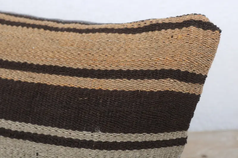 Turkish Kilim Pillow, Handwoven Pillow Cover Cushion, Pillow for Couch, 8x16 Brown Pillow Cover, Kilim Cushion Sham, Cushion Case - 5