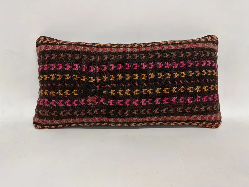 Interior Designer Pillow, 12x24 Brown Pillow Cover, Yoga Pillow, Boho Pillow Sham Cover, Cushion, Garden Pillow, Turkish Kilim Pillow - 1