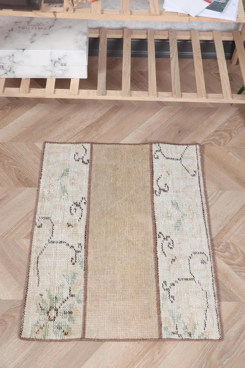 1,8 x 2,3 ft beige abstrakter Teppich, elegantes beige-braunes Design