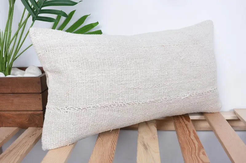 Ethnical Kilim Rug Pillow, Cushion Case, Decorative Bolster Pillow Cover, Handmade Kilim Cushion, 10x20 White Cushion, Turkish Pillow - 4