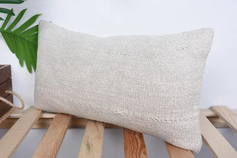 Ethnical Kilim Rug Pillow, Cushion Case, Decorative Bolster Pillow Cover, Handmade Kilim Cushion, 10x20 White Cushion, Turkish Pillow - 5