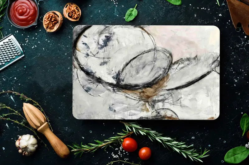 滑り止めの足付きのグレーのモダンな抽象ガラスまな板