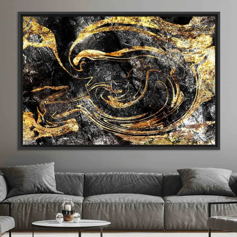 エレガントなブラック & ゴールドのきらめくファッション キャンバス プリント