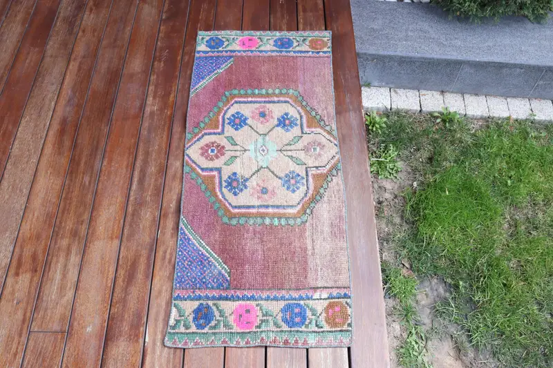 El Yapımı Mor Ombré Halı, 1,4x3,4 ft Şık Dekor