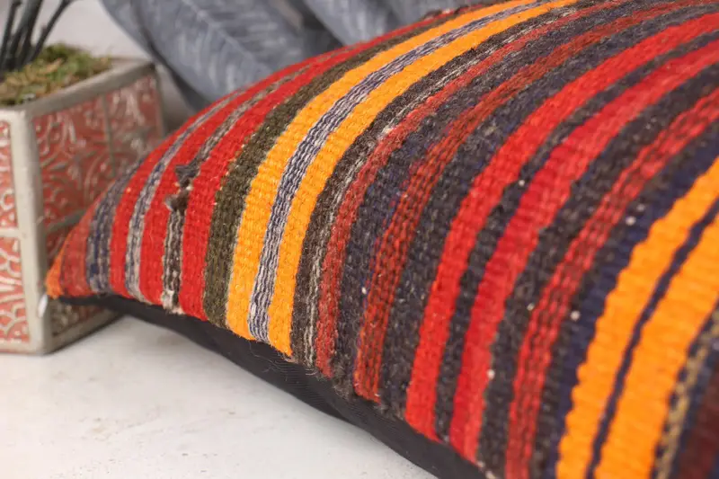 12x24 Red Pillow, Turkish Kilim Pillow, Bolster Pillow Case, Boho Pillow, Retro Pillow Case, Cushion, Natural Pillow Sham, Throw Kilim Pillow - 7