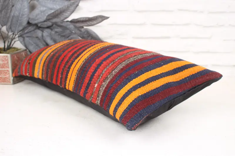12x24 Red Pillow, Turkish Kilim Pillow, Bolster Pillow Case, Boho Pillow, Retro Pillow Case, Cushion, Natural Pillow Sham, Throw Kilim Pillow - 6