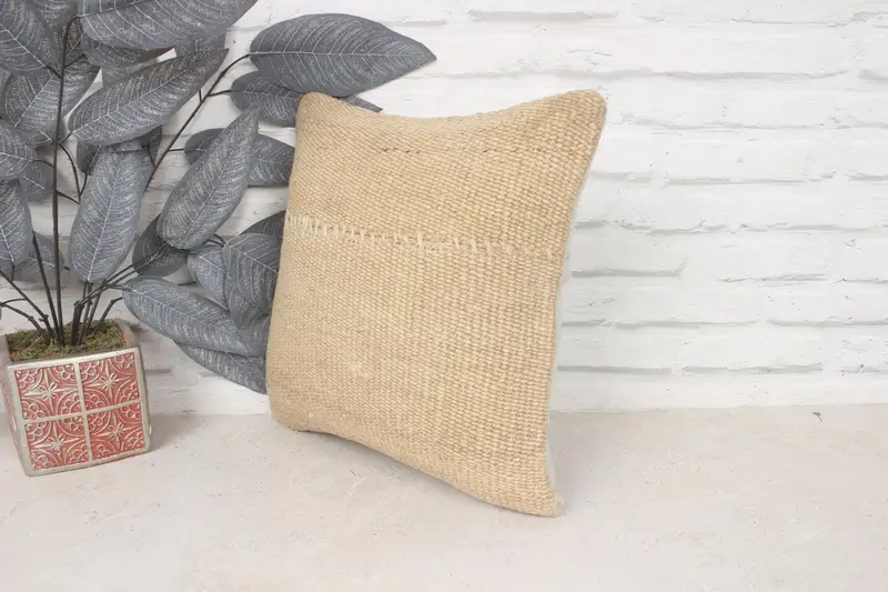 Kilim Pillow Cover, Ethnical Kilim Rug Pillow, Boho Pillow, Ethnic Throw Cushion Cover, 14x14 Beige Pillow Sham, Retro Cushion Case, Pillow - 4