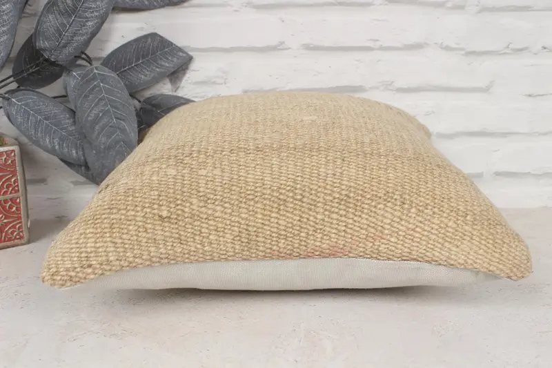 Kilim Pillow Cover, Ethnical Kilim Rug Pillow, Boho Pillow, Ethnic Throw Cushion Cover, 14x14 Beige Pillow Sham, Retro Cushion Case, Pillow - 5