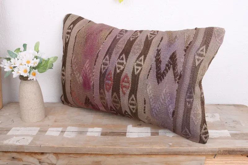 Neutral Throw Cushion Case, Interior Designer Pillow, 12x20 Pink Cushion Cover, Cushion Cover, Pillow for Couch, Ethnic Pillow Sham, Pillow for Sofa - 4