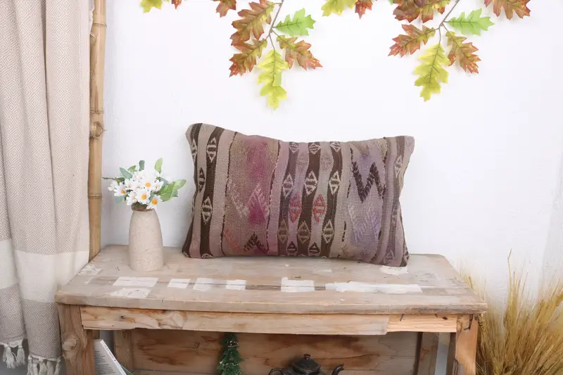Neutral Throw Cushion Case, Interior Designer Pillow, 12x20 Pink Cushion Cover, Cushion Cover, Pillow for Couch, Ethnic Pillow Sham, Pillow for Sofa - 1